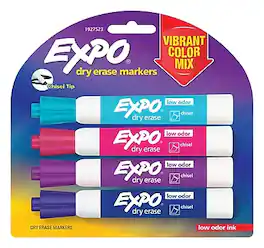Expo - Low Odor Marker, Chisel Tip, 4/Pack - Vibrant Colors