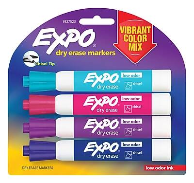1927523  
Expo dry erase markers  
Chisel Tip  
Vibrant Color Mix  
low odor  
DRY ERASE MARKERS  
low odor ink
