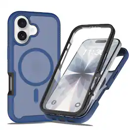 Dteck - for Apple iPhone 17 Magnetic Matte Case with Built-in Screen Protector,Shockproof Full Body Protective Cover - Blue