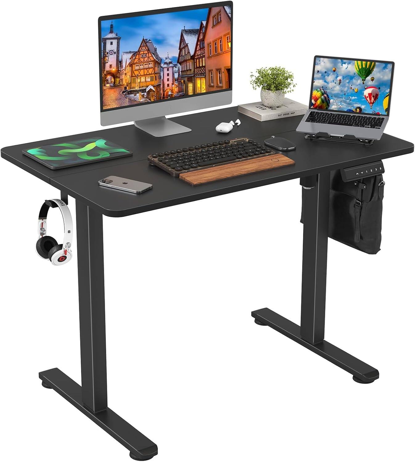 PexFix - Electric Standing Desk 40" for Home Office, Height Adjustable Sit-Stand Desk with Splice Board, 176 lbs Capacity - Black