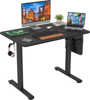 Front. PexFix - Electric Standing Desk 40" for Home Office, Height Adjustable Sit-Stand Desk with Splice Board, 176 lbs Capacity - Black.