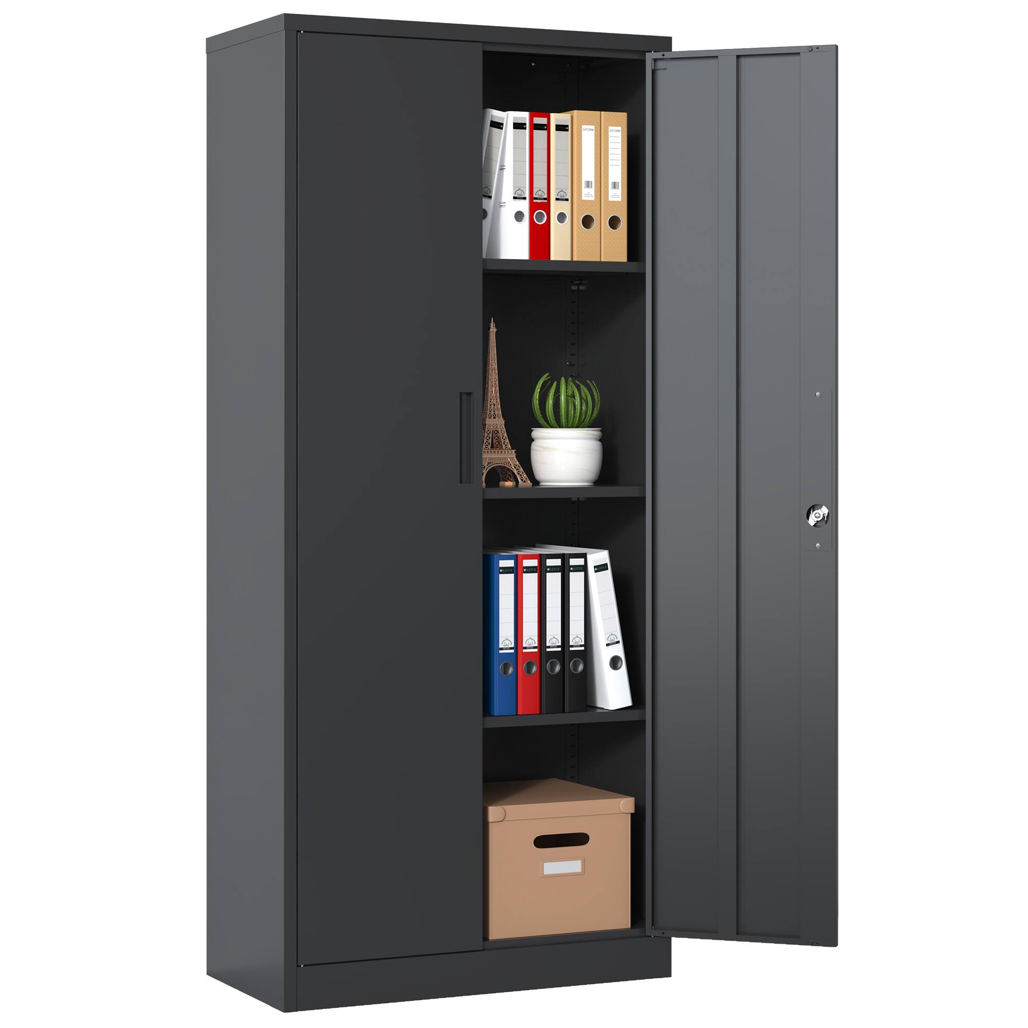 Alt View 2. Spaco - 71" Steel Garage Storage Cabinet, Locking Doors, 3 Shelves, for Home Office Garage - Black.
