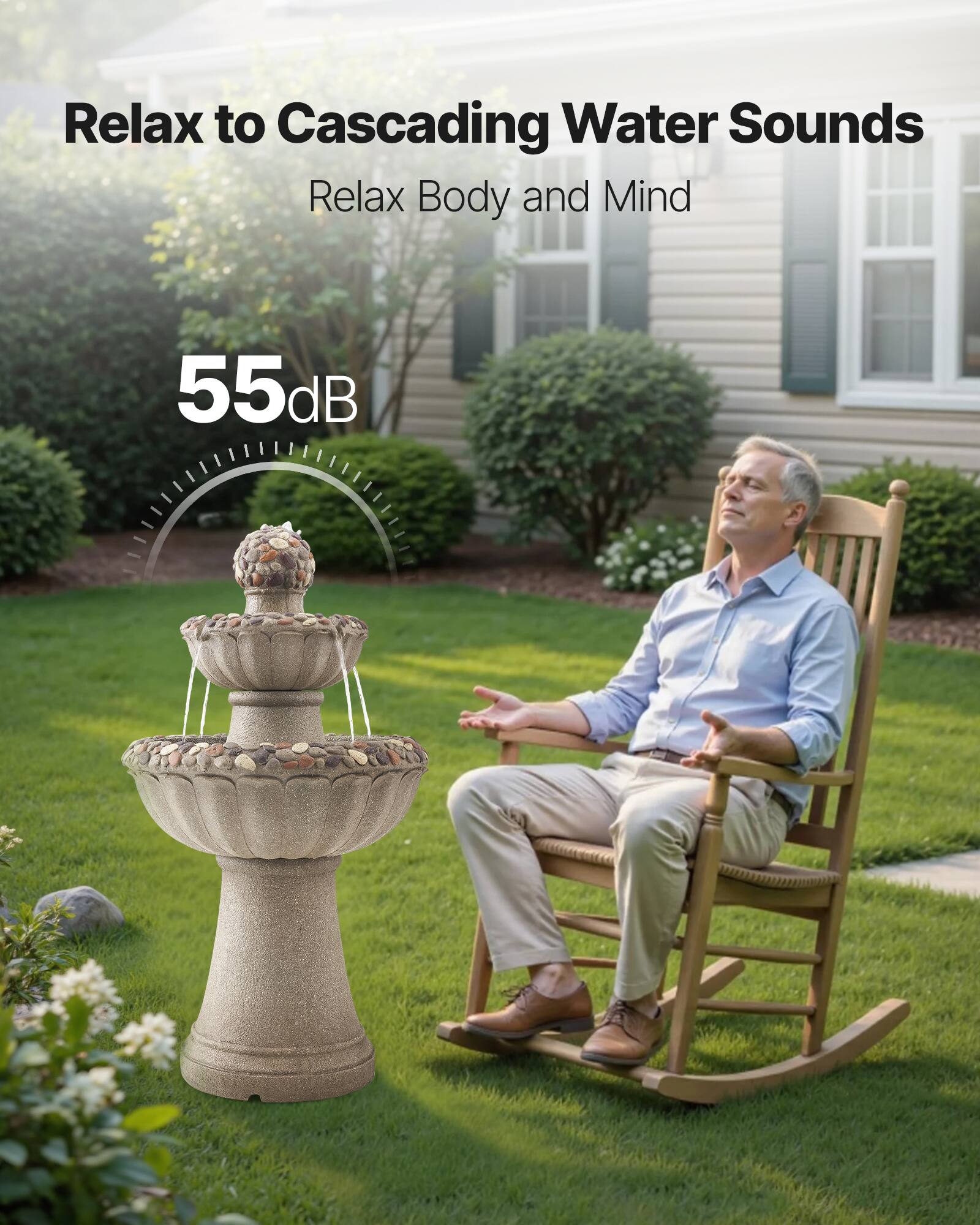 Relax to Cascading Water Sounds  
Relax Body and Mind  
55dB