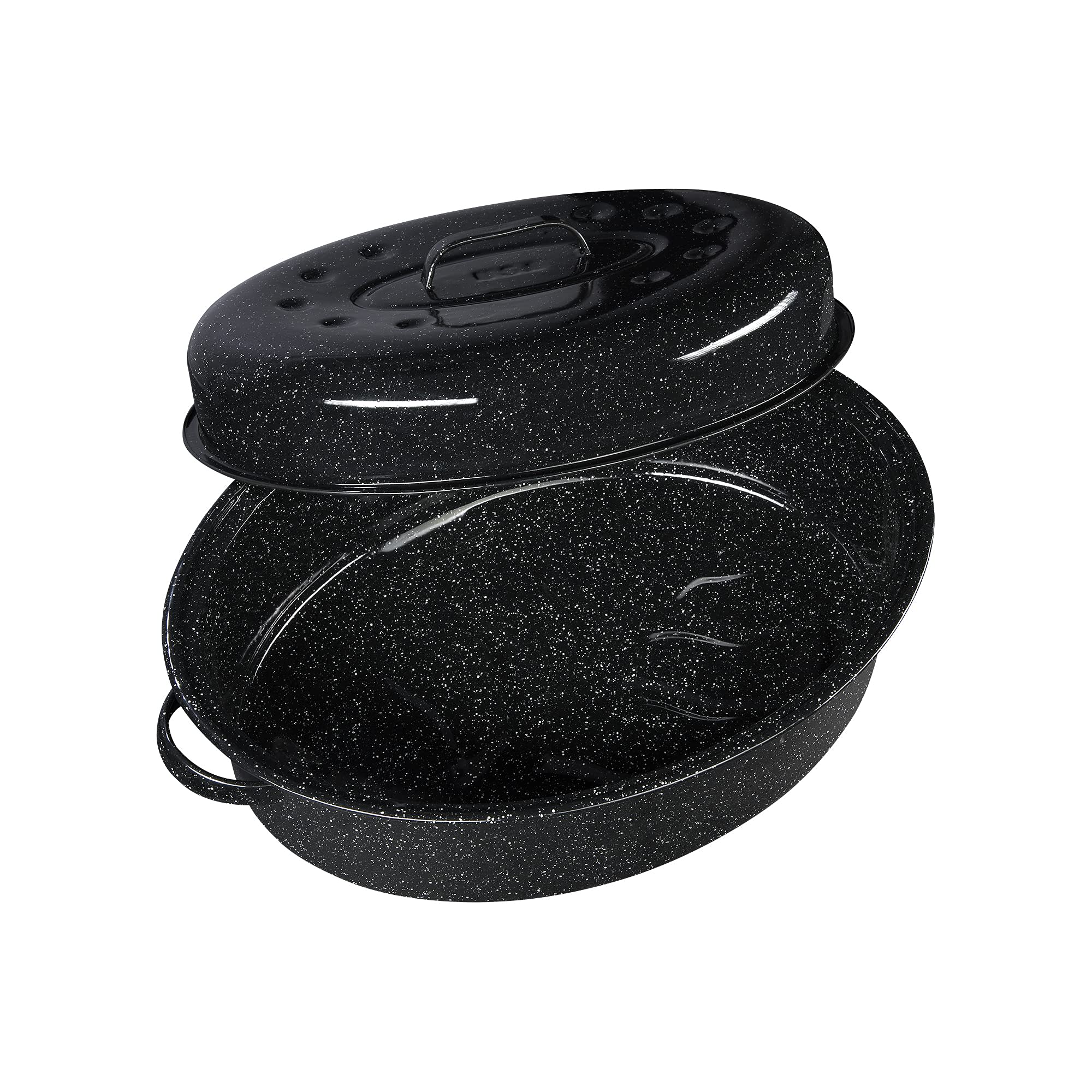 Angle. Granite Ware - Granite Ware 19-Inch Covered Oval Roaster - Speckled Black - Speckled Black.