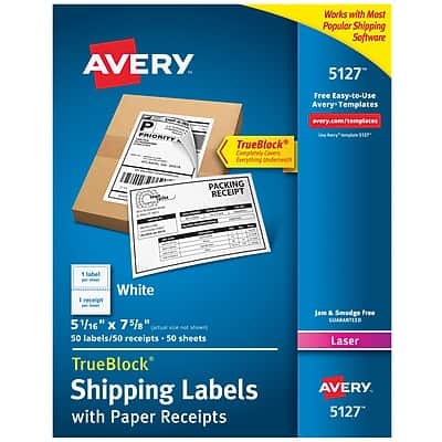 "Avery - TrueBlock Laser Shipping Labels with Paper Receipts, 5-1/16"" x 7-5/8"", 50 Labels/Box - White" price history on PriceWatchPro