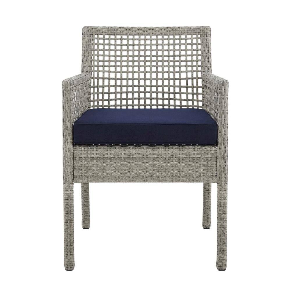 Back. Outdoor Escape - Outdoor Patio Rattan Armchair Set of 4 with Cushioned Seats for Lounge Dining - Gray Navy.