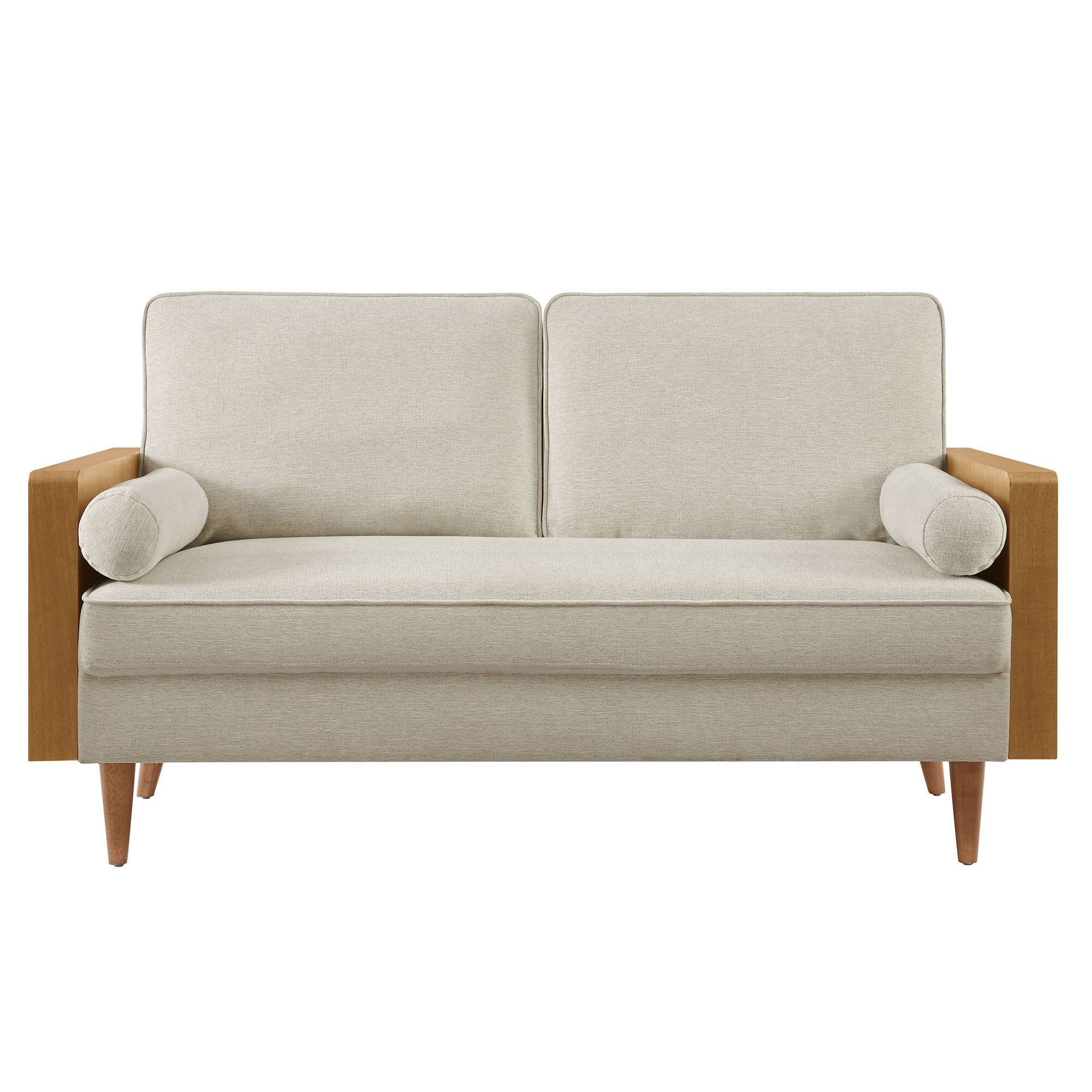Alt View 4. Modway - Kellan Loveseat - Walnut Heathered Weave Light Beige.