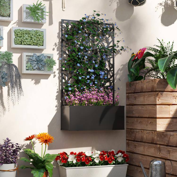 Alt View 6. PULUZ - Metal Garden Bed with Trellis for Climbing Plants, Freestanding or Wall Mounted Flower Bed , Plants NOT Included - Black.
