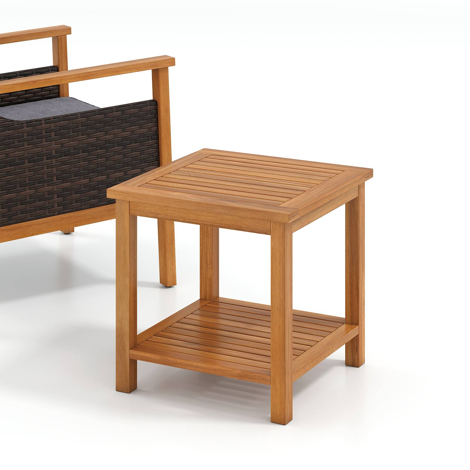 Alt View 7. Gymax - Gymax 3 Piece Patio Furniture Set PE Rattan Chairs w/ 2-Tier Coffee Table & Cushions Mix Brown & Grey - Brown.