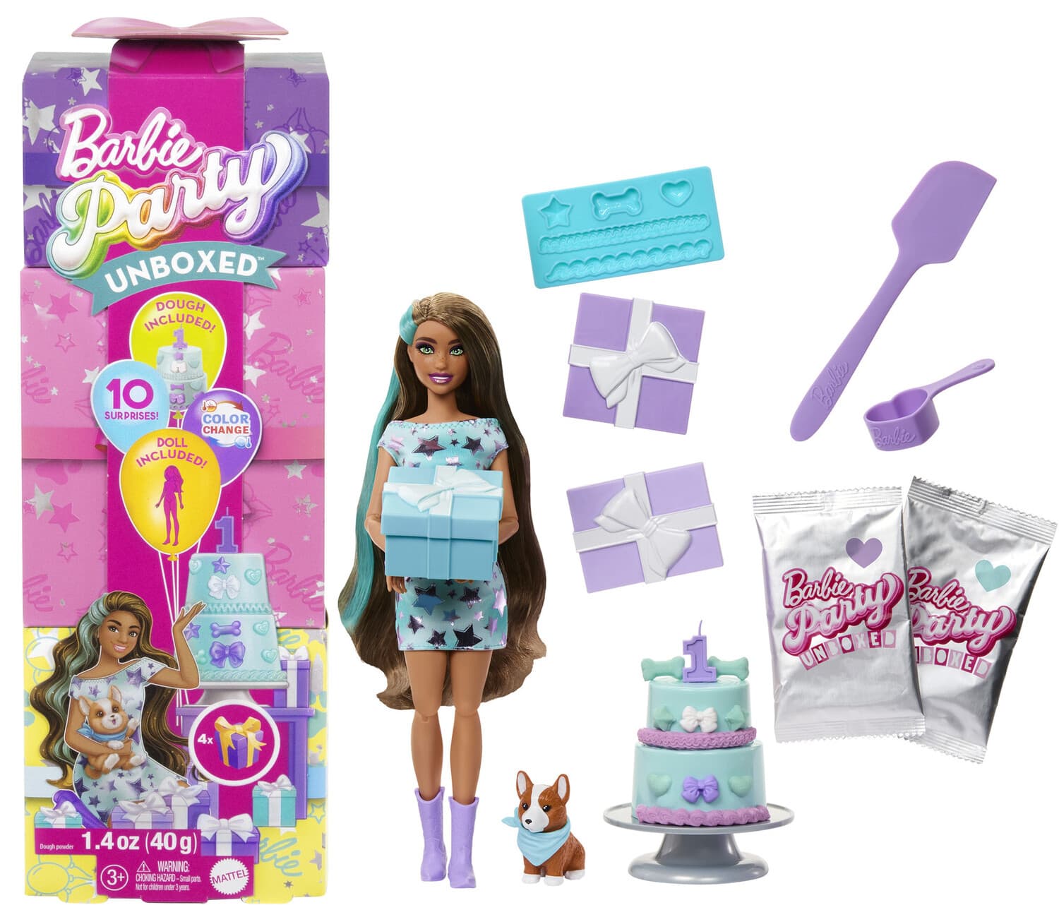 Barbie Party Unboxed Doll & Accessories, Pet Birthday Series, Party Stars Set - COLLECTABLES - Mattel