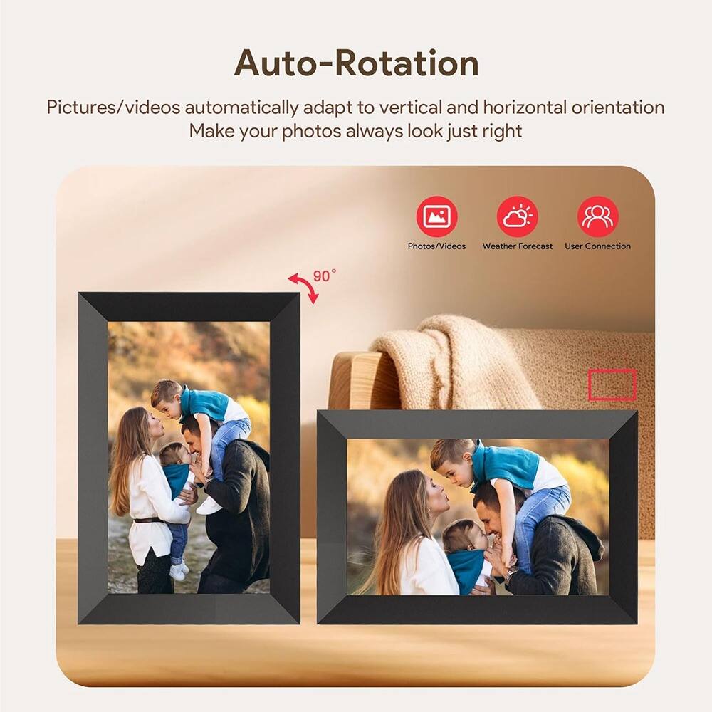 Auto-Rotation

Pictures/videos automatically adapt to vertical and horizontal orientation  
Make your photos always look just right

Photos/Videos  
Weather Forecast  
User Connection