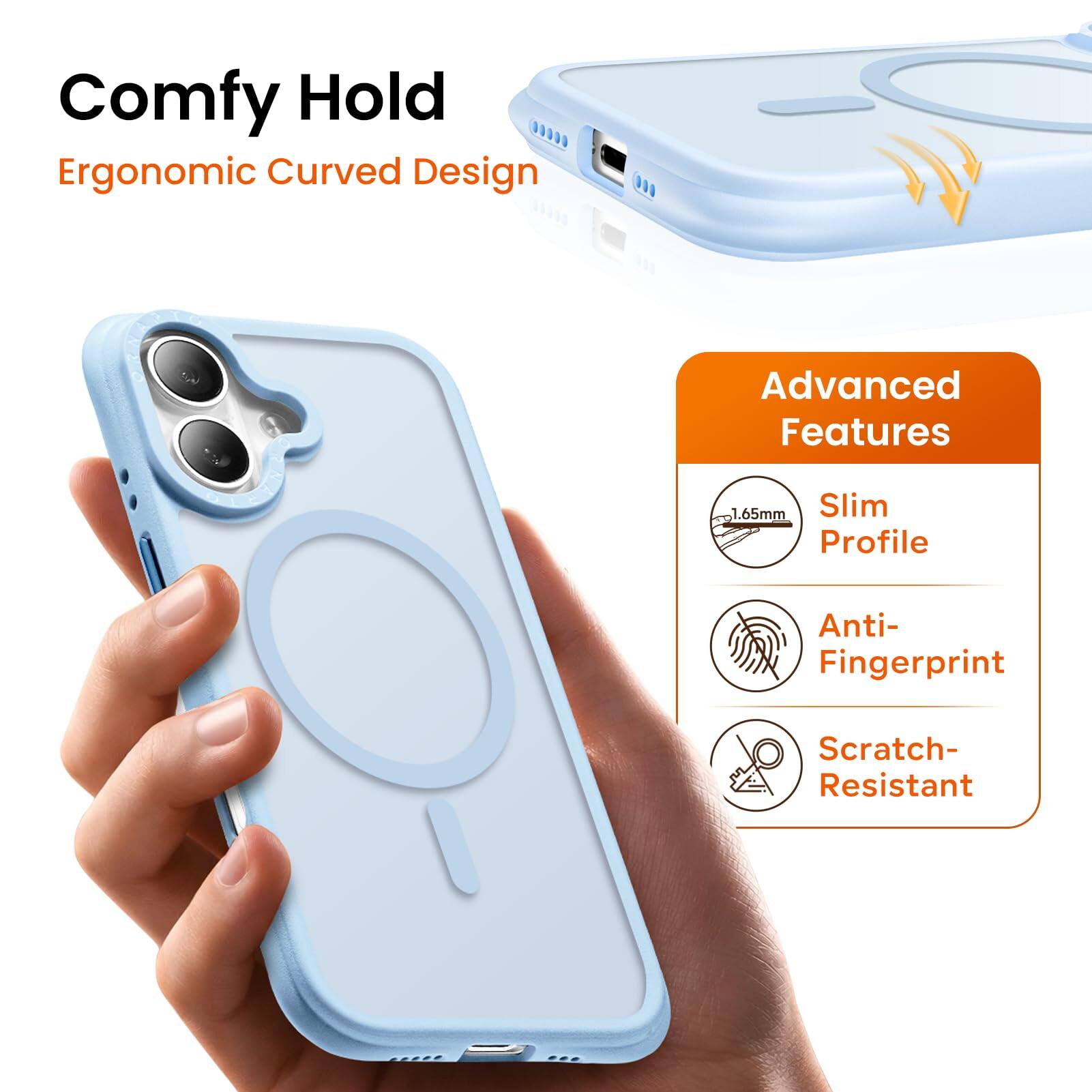 Comfy Hold  
Ergonomic Curved Design  

Advanced Features  
1.65mm Slim Profile  
Anti-Fingerprint  
Scratch-Resistant