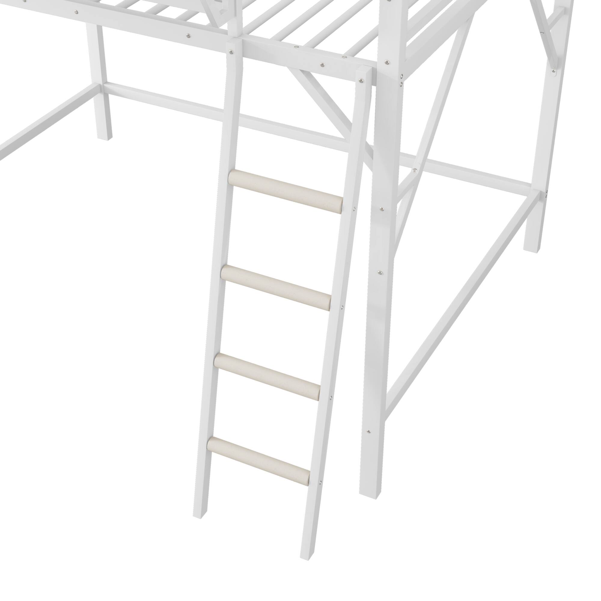 Alt View 8. GOODSILO - Queen Size Metal Loft Bed with Storage Shelves and Ladder for Kids and Teens - White.