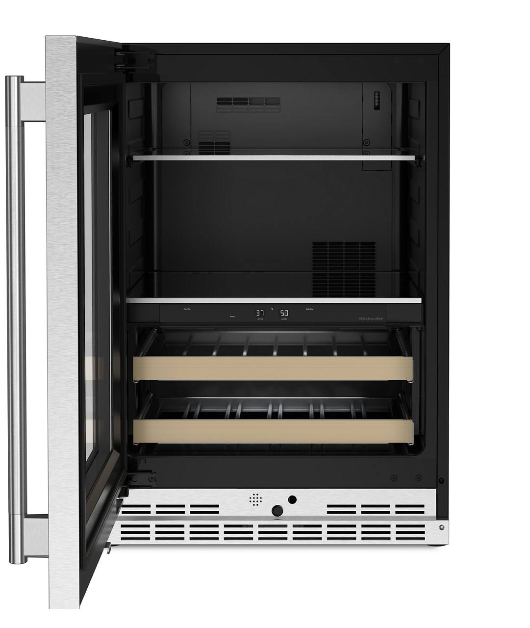 Alt View 1. KitchenAid - 24" Beverage Center with Glass Door and Wood-Front Racks - PrintShield Stainless Finish.