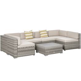 Outsunny - Outdoor Wicker Patio Sofa Set, Modern Rattan Conversation Furniture Set with Cushions - Beige