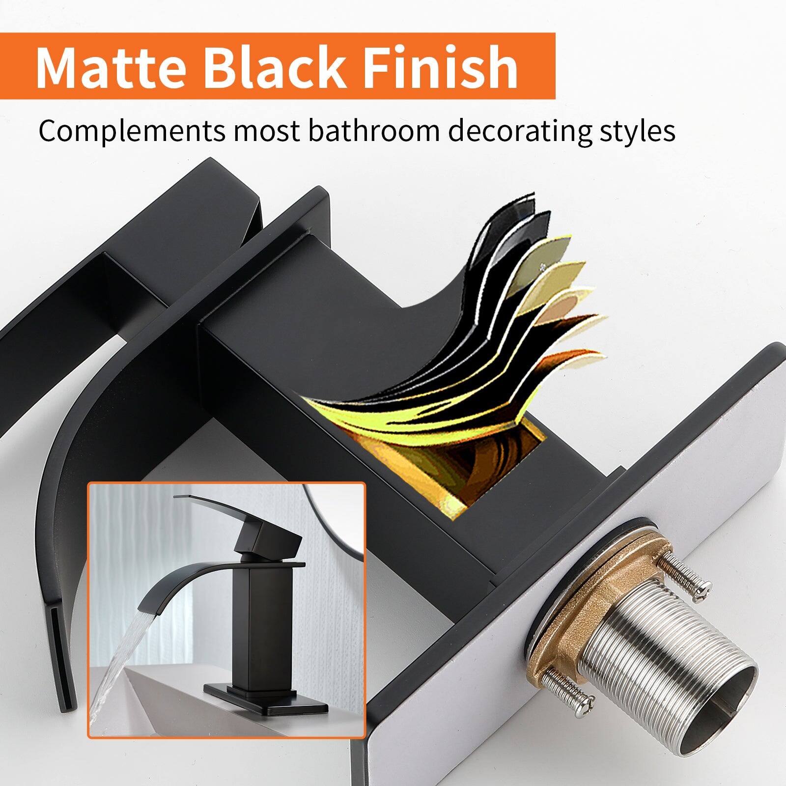 Matte Black Finish  
Complements most bathroom decorating styles