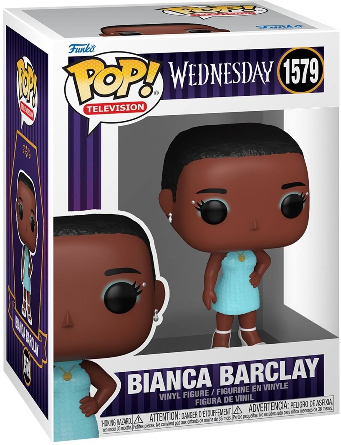 Funko POP! WEDNESDAY 1579 TELEVISION BIANCA BARCLAY VINYLE FIGURINE EN FIGURE / VINYL DE VINIL FIGURA PELIGRO DE ASFIXIA. D'TOUFFEMENT. ADVERTENCIA: mios menores de 36 meses. DANGER D'ETOFFEMENT. ATTENTION: de 36 mois. Partes pequeas. HAZARD. enfants de moins HOKING HAZARD. Petites pieces. No es adecuado para ren under 36 months.