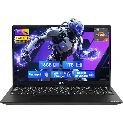 - IPS Full HD 1920x1080
- AMD Ryzen 5 6600H
- 16GB RAM
- 1TB SSD
- Fingerprint
- Type-C PD Charger
- Backlit Keyboard