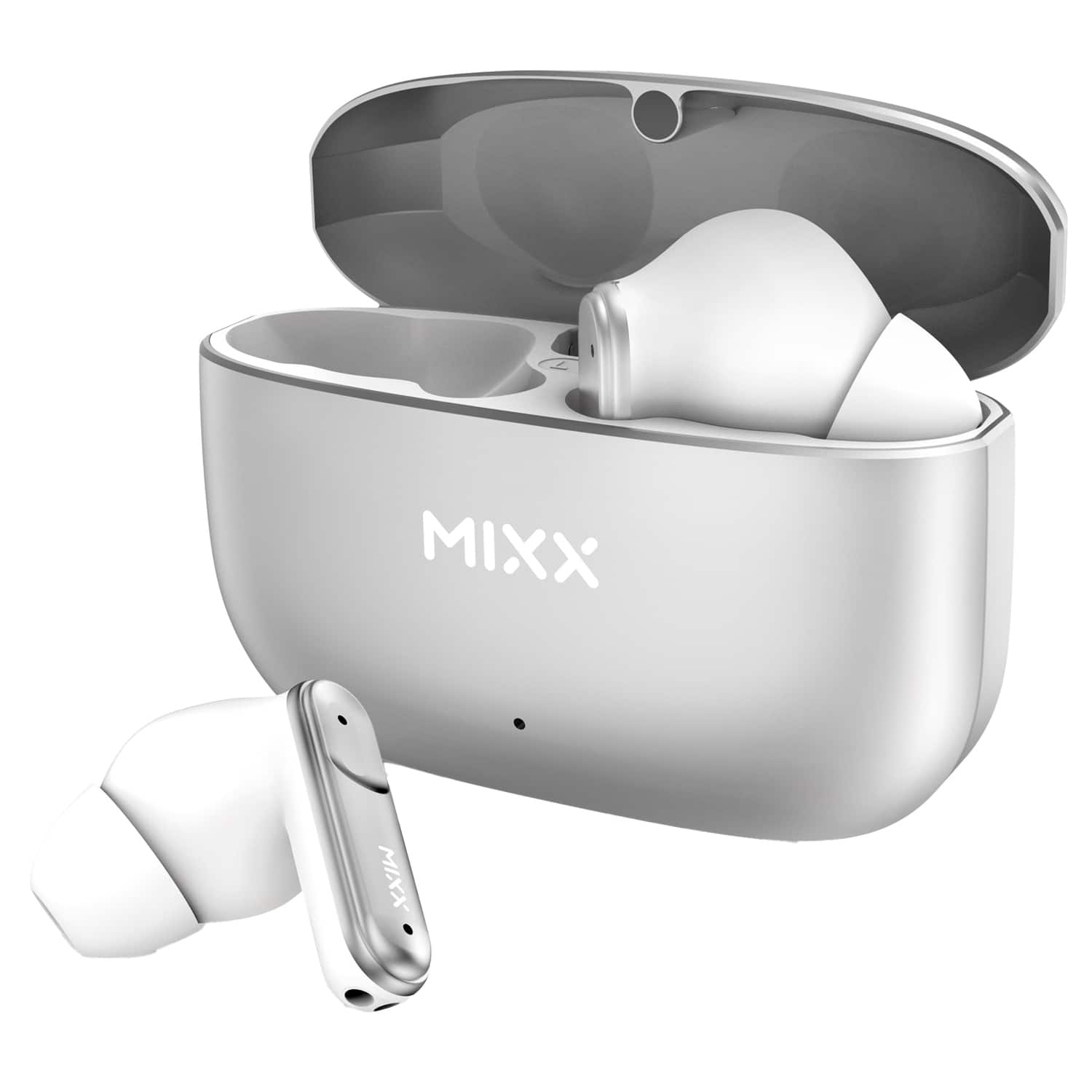 Mixx - StreamBuds Custom 3 TWS Bluetooth In-Ear Earbuds, Clear Voice Technology, 24-Hour Play Time, Charging Case - Silver