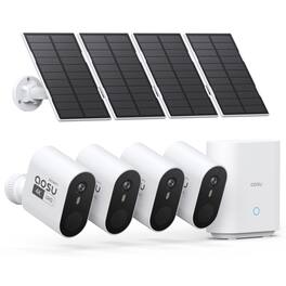 AOSU - 5MP Solar Security Cameras Outdoor Wireless,Home Security Surveillance System 4-Cam Kit,32G fee Storage,No Monthly Fee - White