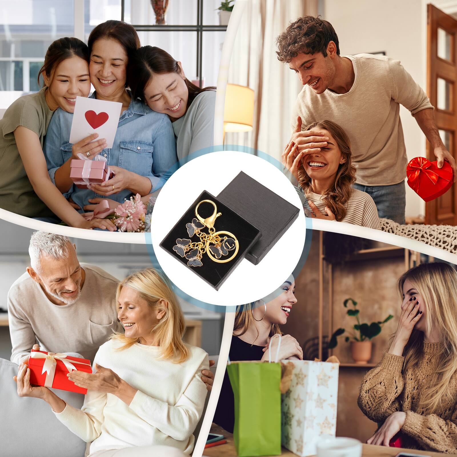 Alt View 5. Unique Bargains - Butterfly Initial Letter Keychain, Alphabet L Metal Keyring, Cute Car Keys Holder Charm for Women Gift - Black.