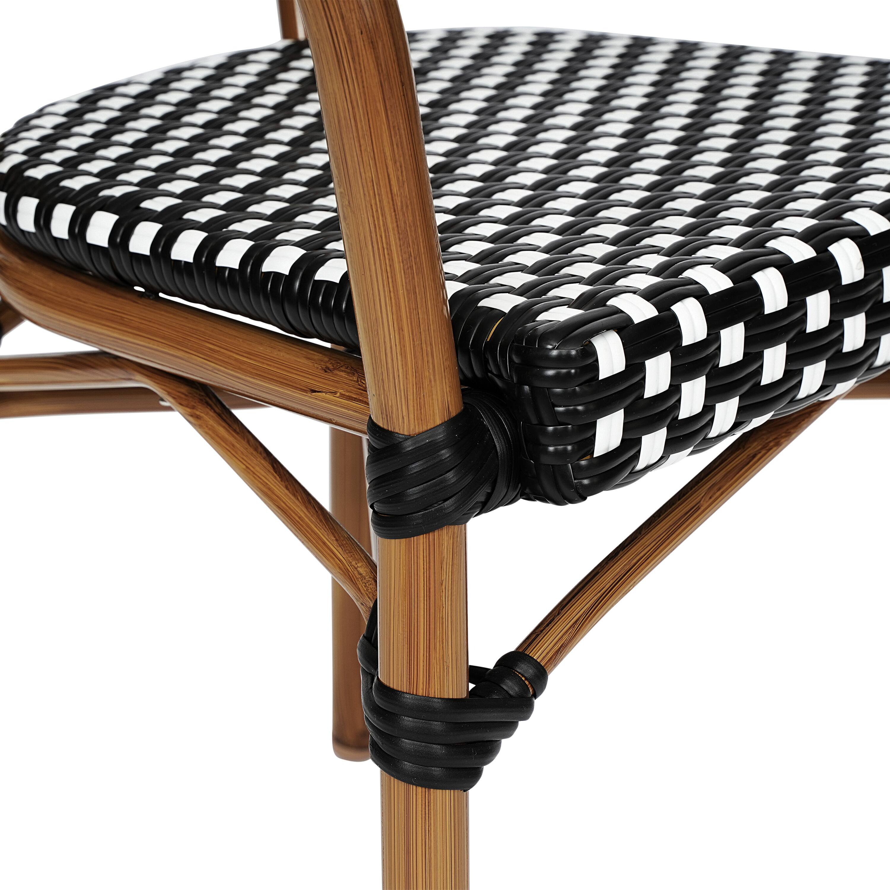 Alt View 10. Emma + Oliver - Colmar Indoor/Outdoor Stacking Thonet Bistro Style Chair with Arms, PE Rattan Seat and Finished Metal Frame - Black & White/Natural Frame.