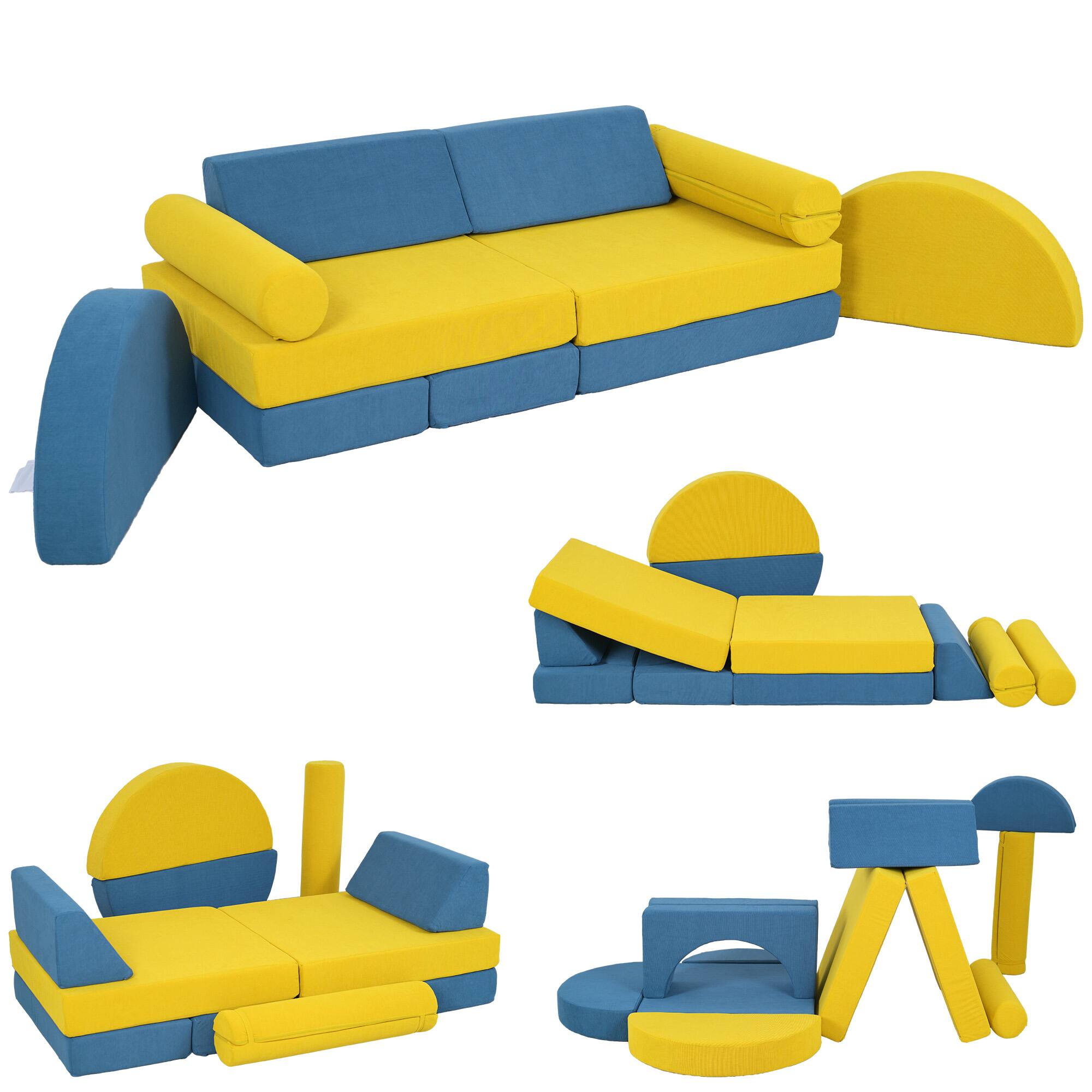 Alt View 5. Siljoy - 14-Piece Kids Modular Play Couch, Convertible Sectional, Safe 28D Foam, Washable Covers, for Toddlers 18mo+ - Yellow.