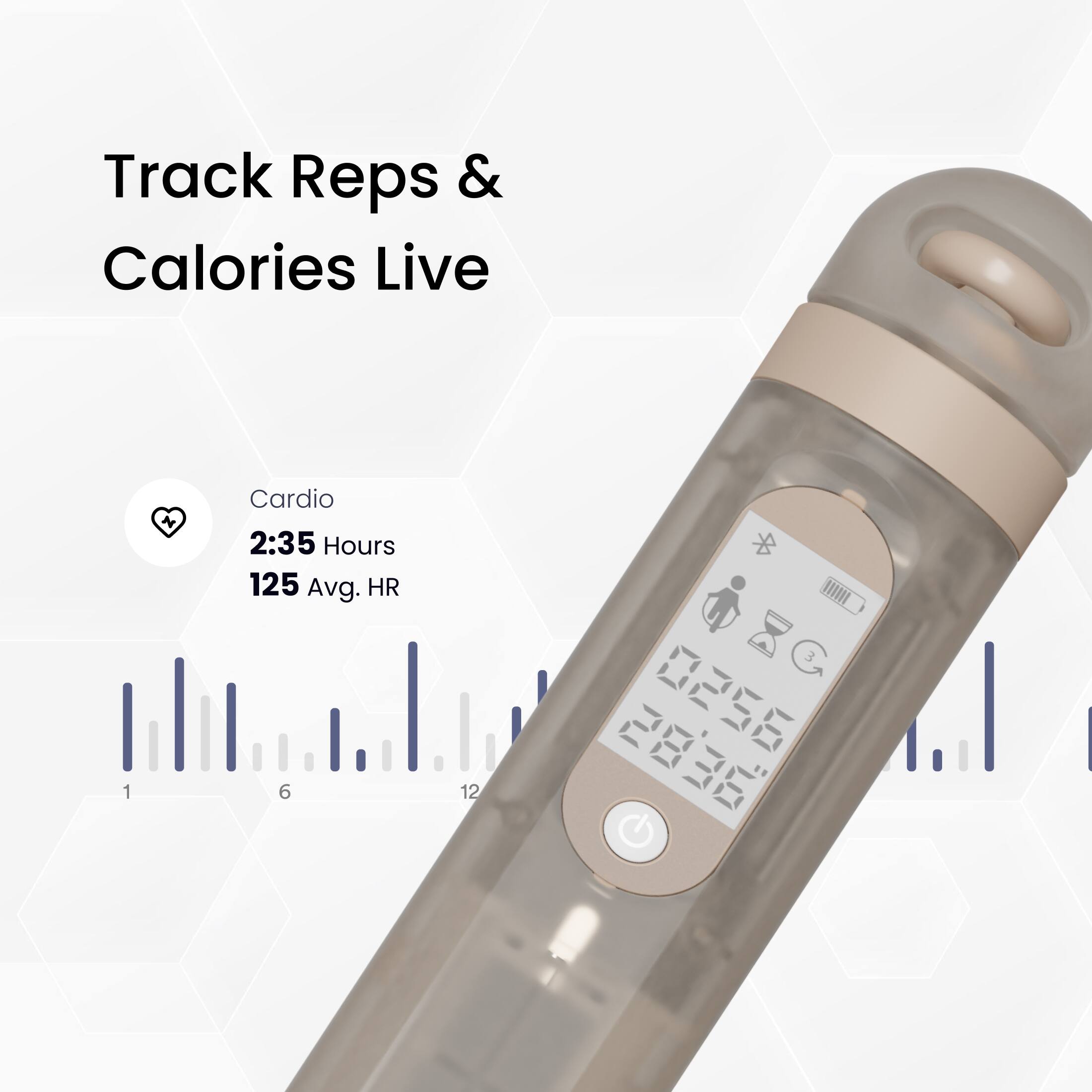 Track Reps & Calories Live

Cardio  
2:35 Hours  
125 Avg. HR