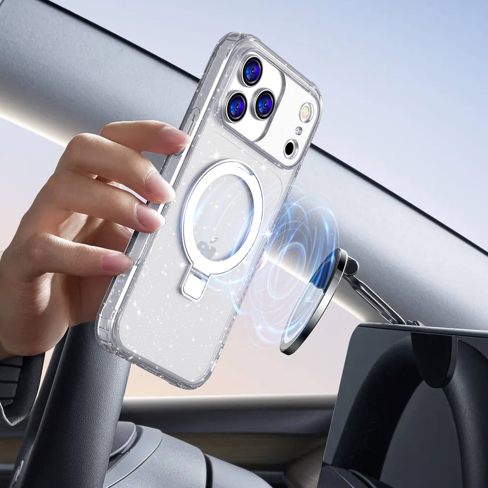 Alt View 1. Dteck - Matte Case for Apple iPhone 17 Pro Max,Compatible with Mag-Safe,Rugged PC+TPU Cover with Invisible Ring Stand - Glitter.