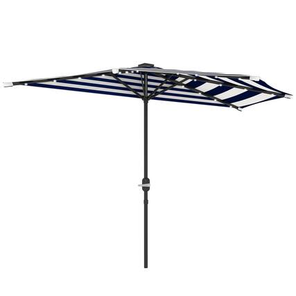 Front. Outsunny - Half Outdoor Patio Umbrella, UPF 30+ Small Vented Half Patio Umbrella with Crank 8 Ribs - Navy Blue.