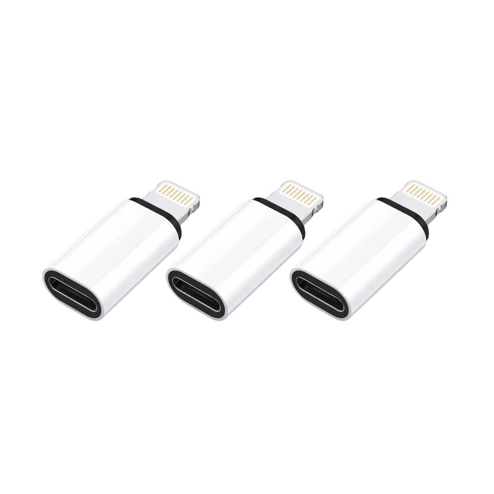Front. Qixxronics - USB C to Lightning Adapter for iPhone/iPad Devices 3-PACK - White.