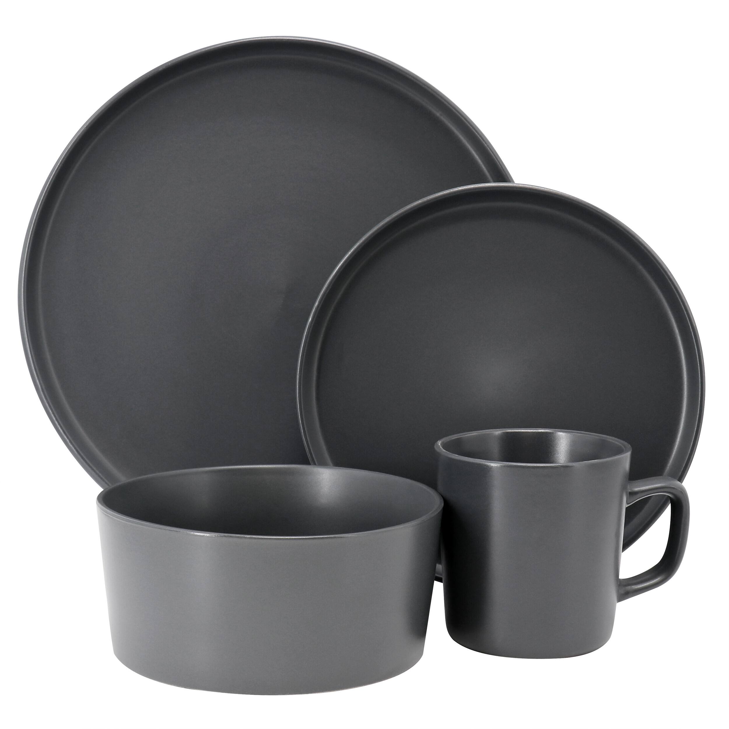 Alt View 1. Elama - Elama Luxmatte Dark Grey 16 Piece Dinnerware Set - Dark Gray.