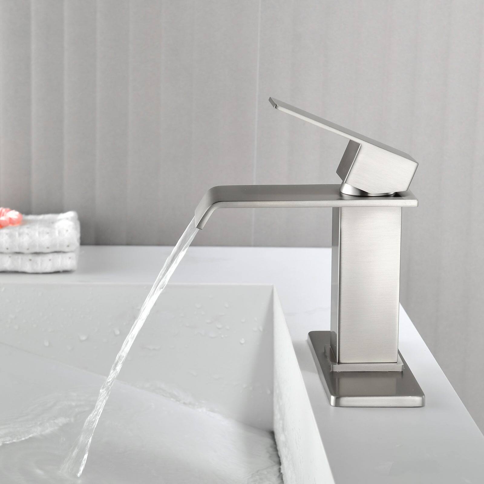 Alt View 3. Boyel Living - Brushed Faucet SUS304 Waterfall Spout cUPC Cartridge 60cm Supply Line Pop Up Drain - Brushed Nickel.