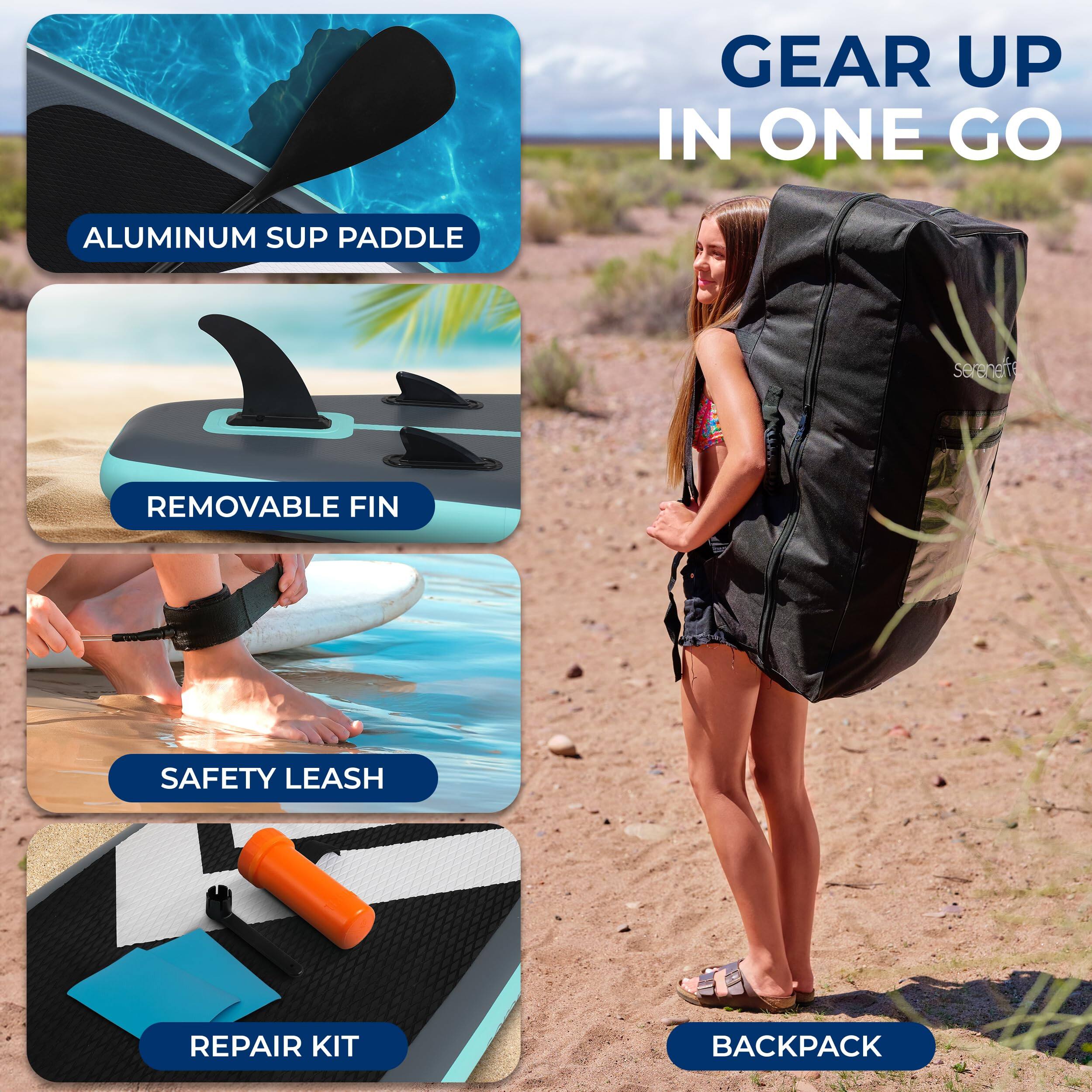 GEAR UP IN ONE GO

- ALUMINUM SUP PADDLE
- REMOVABLE FIN
- SAFETY LEASH
- REPAIR KIT
- BACKPACK