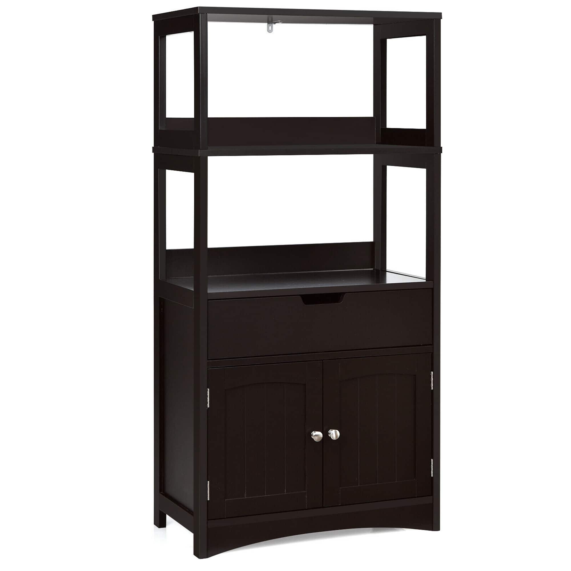 Costway - Bathroom Storage Cabinet Floor Cabinet w/Drawer Shelf Cupboard - Espresso