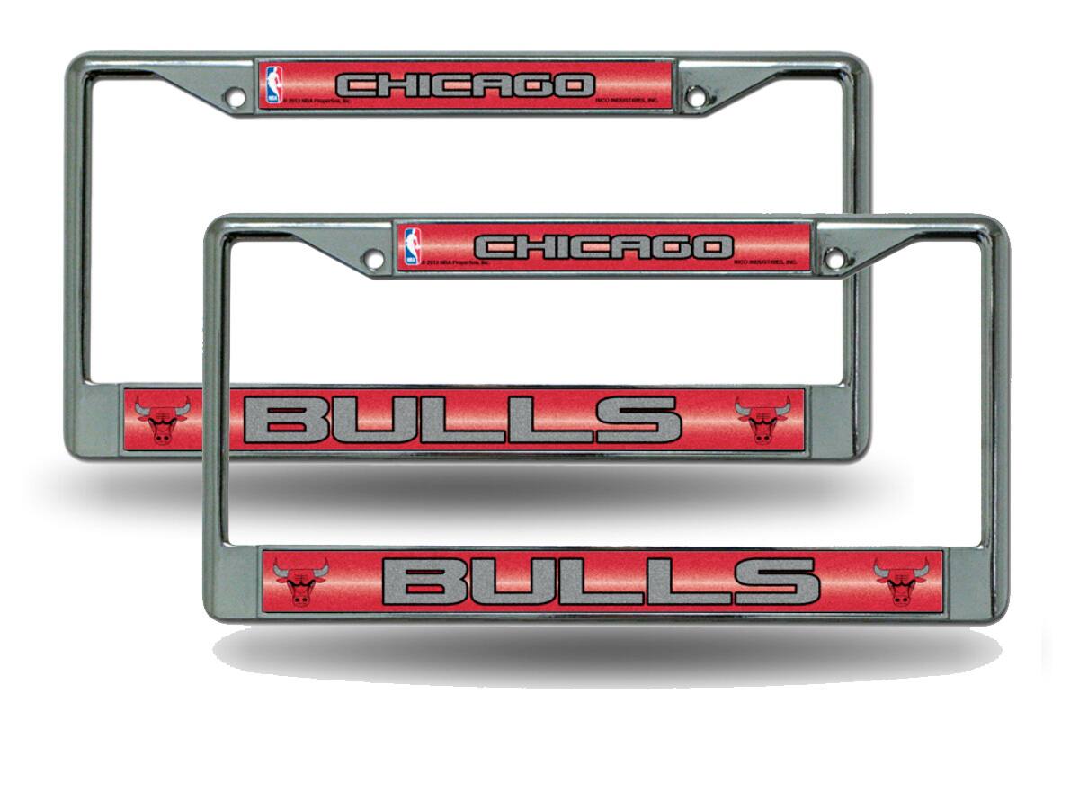 Chicago Bulls Chrome Metal Sparkly Glitter Bling Look License Plate Frame - Set of 2 Frames