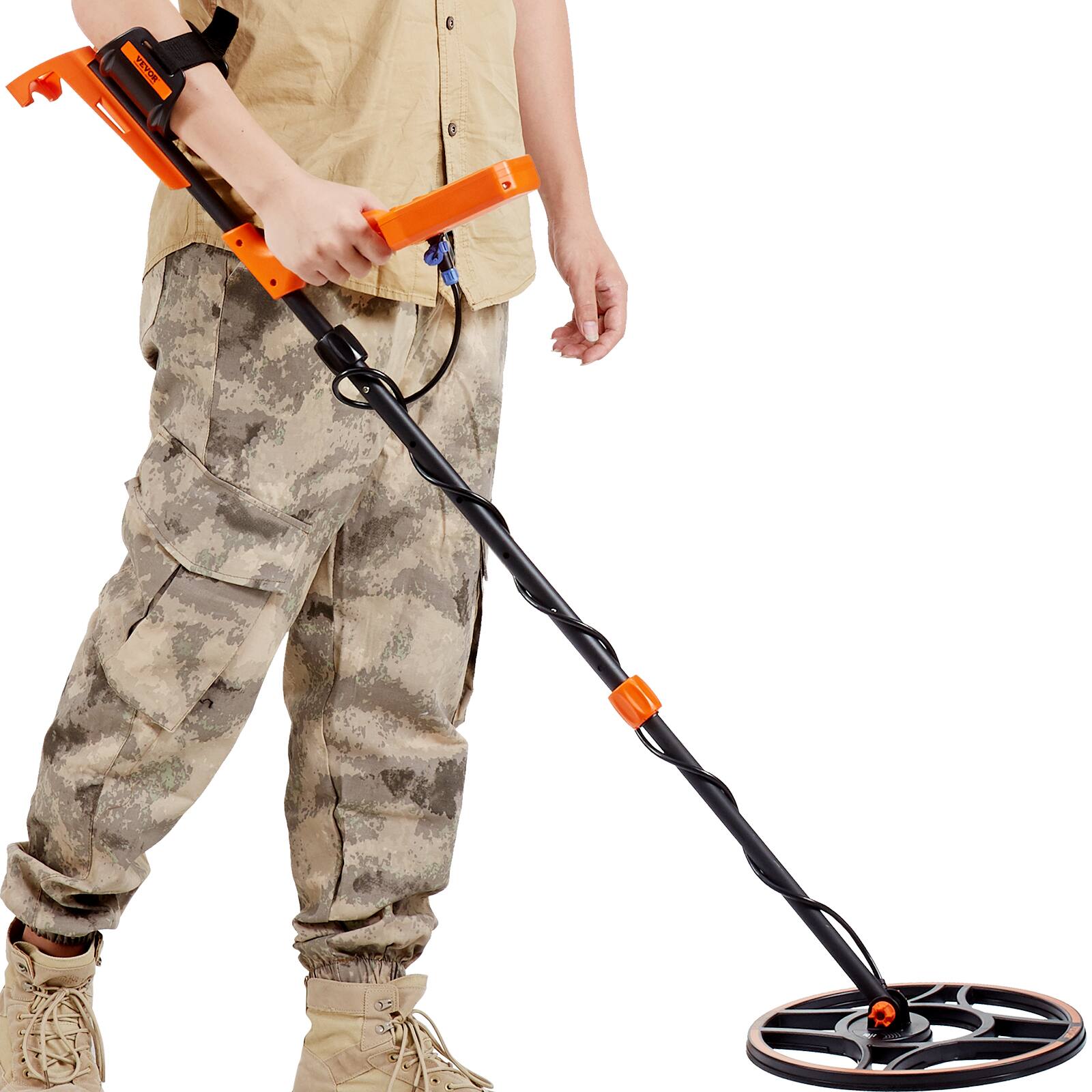 Alt View 5. VEVOR - Waterproof Metal Detector, 12" Coil, Professional Rechargeable Gold Detector, 39-50 in Adjustable - Black; Orange.