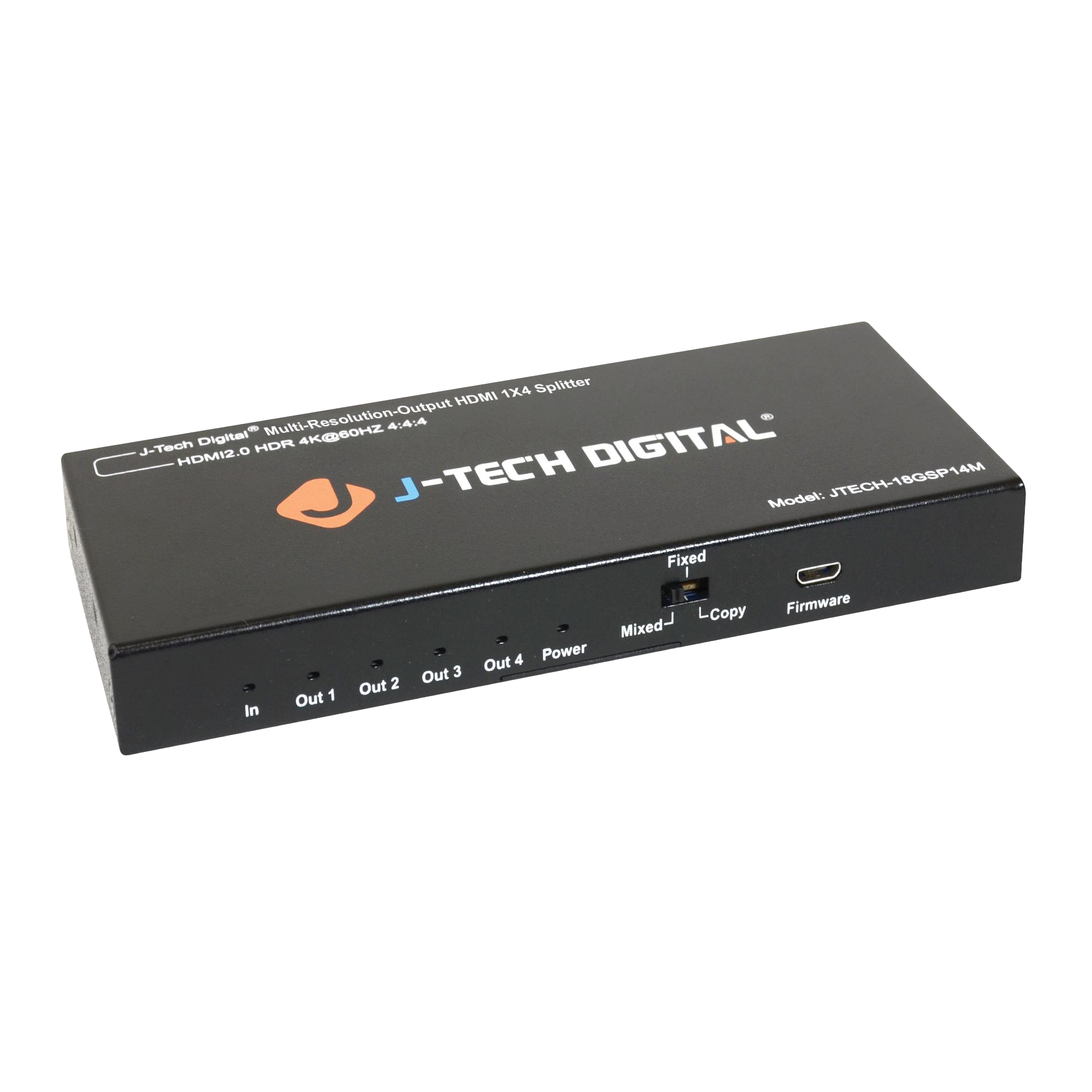 J-Tech Digital - 4K 60Hz 1x4 HDMI Splitter with Multi-Resolution Output (MRO) and EDID Copy - Black
