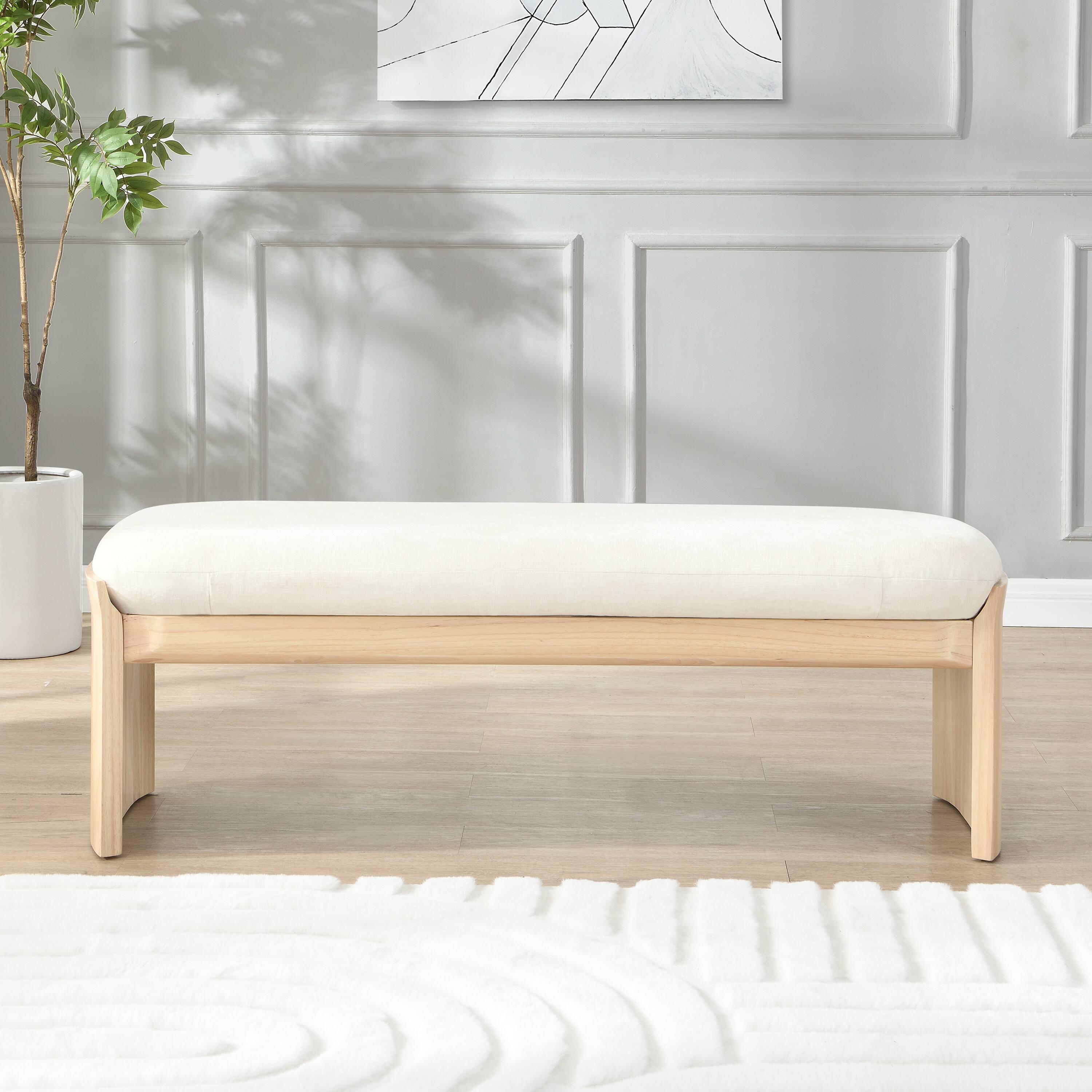 Front. APRILSOUL - 51.5 Inch Beige Rubber Wood Footstool For Bedroom and Living Room - Beige+Natural.