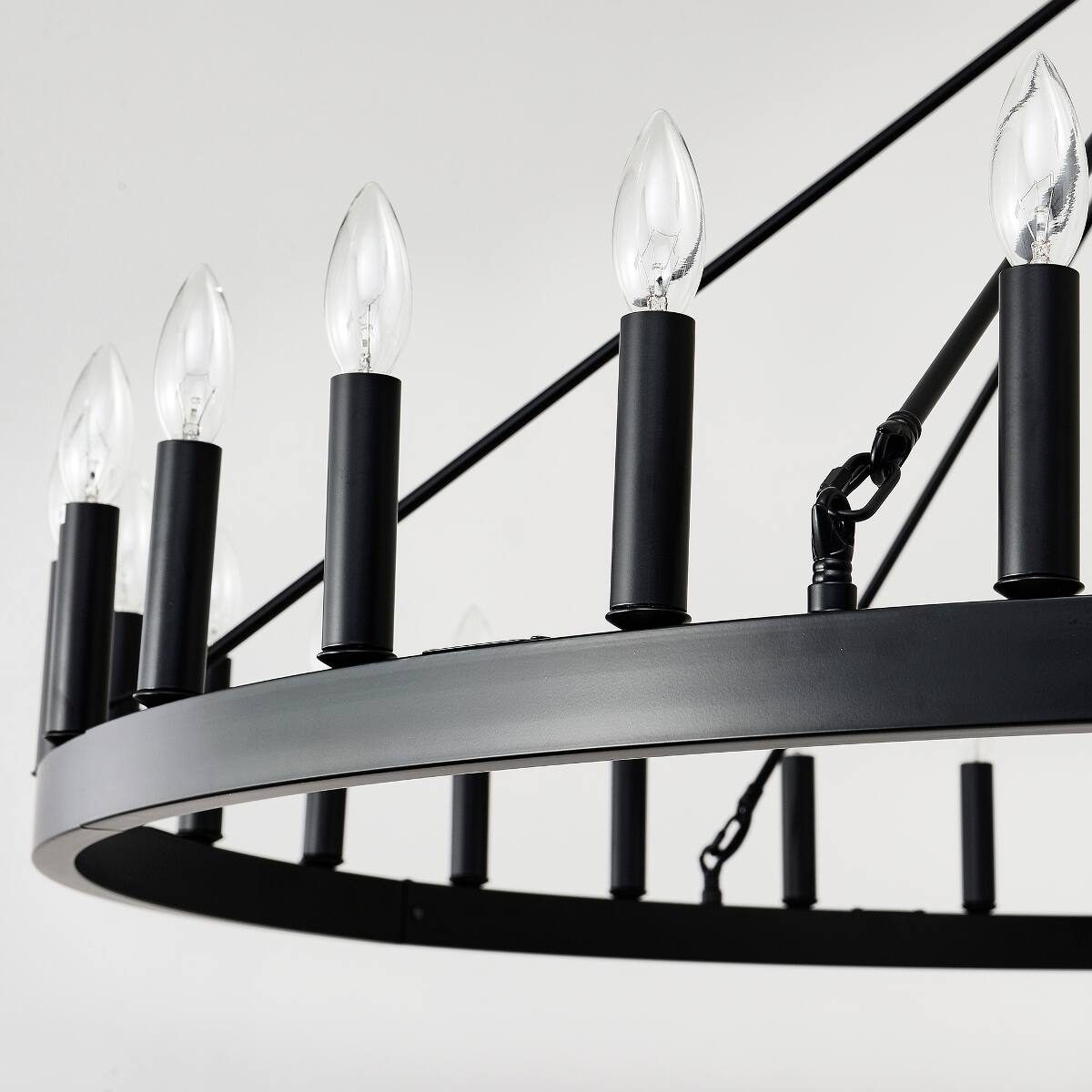 Alt View 8. Loheer - Loheer Matte Black Wagon Wheel Chandelier, Thirty Light E12 Farmhouse Ceiling Fixture for Large Rooms.