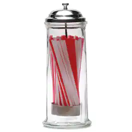 Jay Import - Clear Glass Straw Holder With Chrome Color Lid /Straws Included