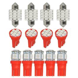 Home Collection - 13× Red Car Interior LED Bulb Kit – T10 Map, Dome, Door, Trunk & License Plate Lights