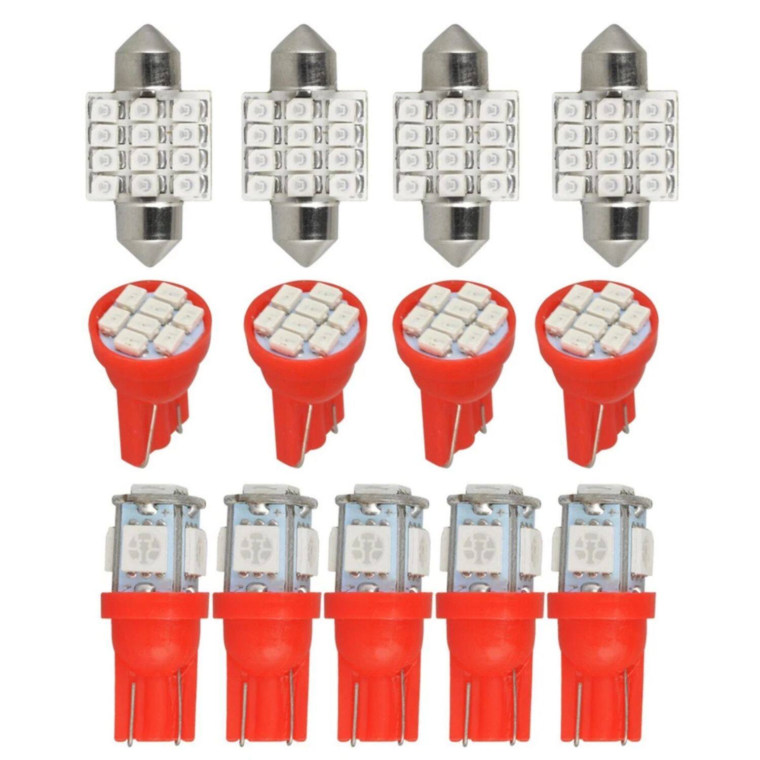 Front. Home Collection - 13× Red Car Interior LED Bulb Kit – T10 Map, Dome, Door, Trunk & License Plate Lights.