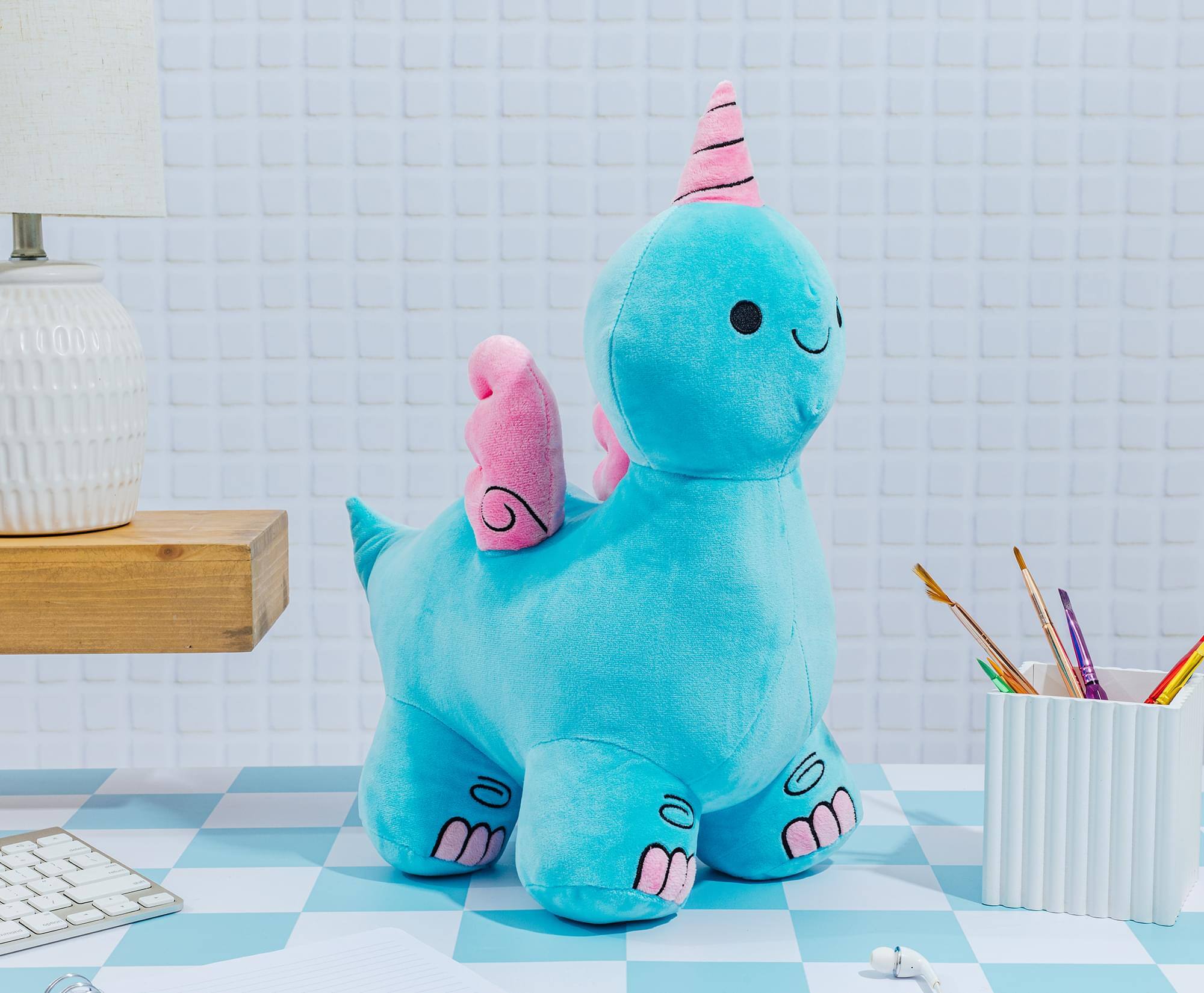 Alt View 6. Golden Bell Studios - Pretending to Grownup Unipegasaurus 12-Inch Collector Plush - Blue.