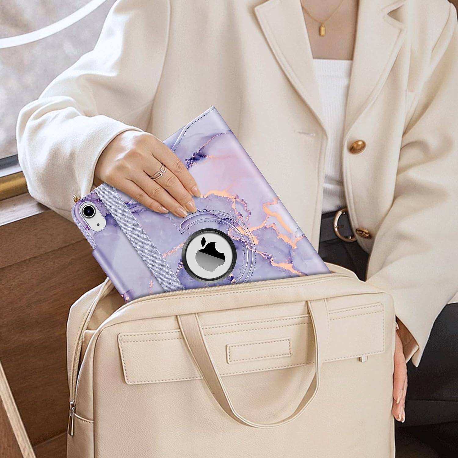 Alt View 5. Fintie - Rotating Case for iPad (A16) 11-inch 2025 and iPad 10th Gen 10.9 inch 2022, 360° Swivel Stand Magnetic Shockproof Cover - Lilac Marble.