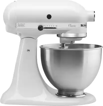 Front. KitchenAid - Classic Series 4.5 Quart Tilt-Head Stand Mixer - K45SSWH - White.
