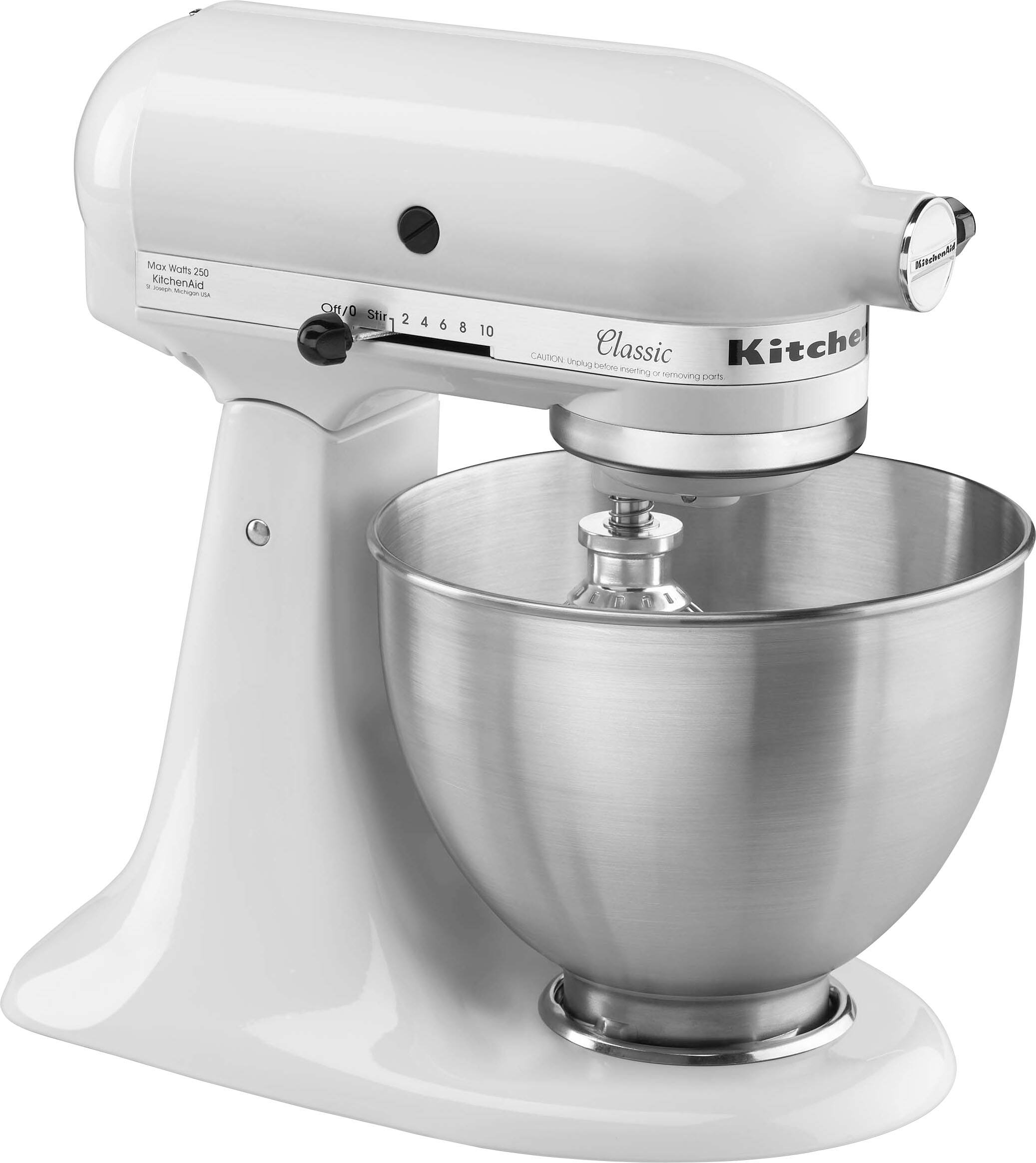Left. KitchenAid - Classic Series 4.5 Quart Tilt-Head Stand Mixer - K45SSWH - White.