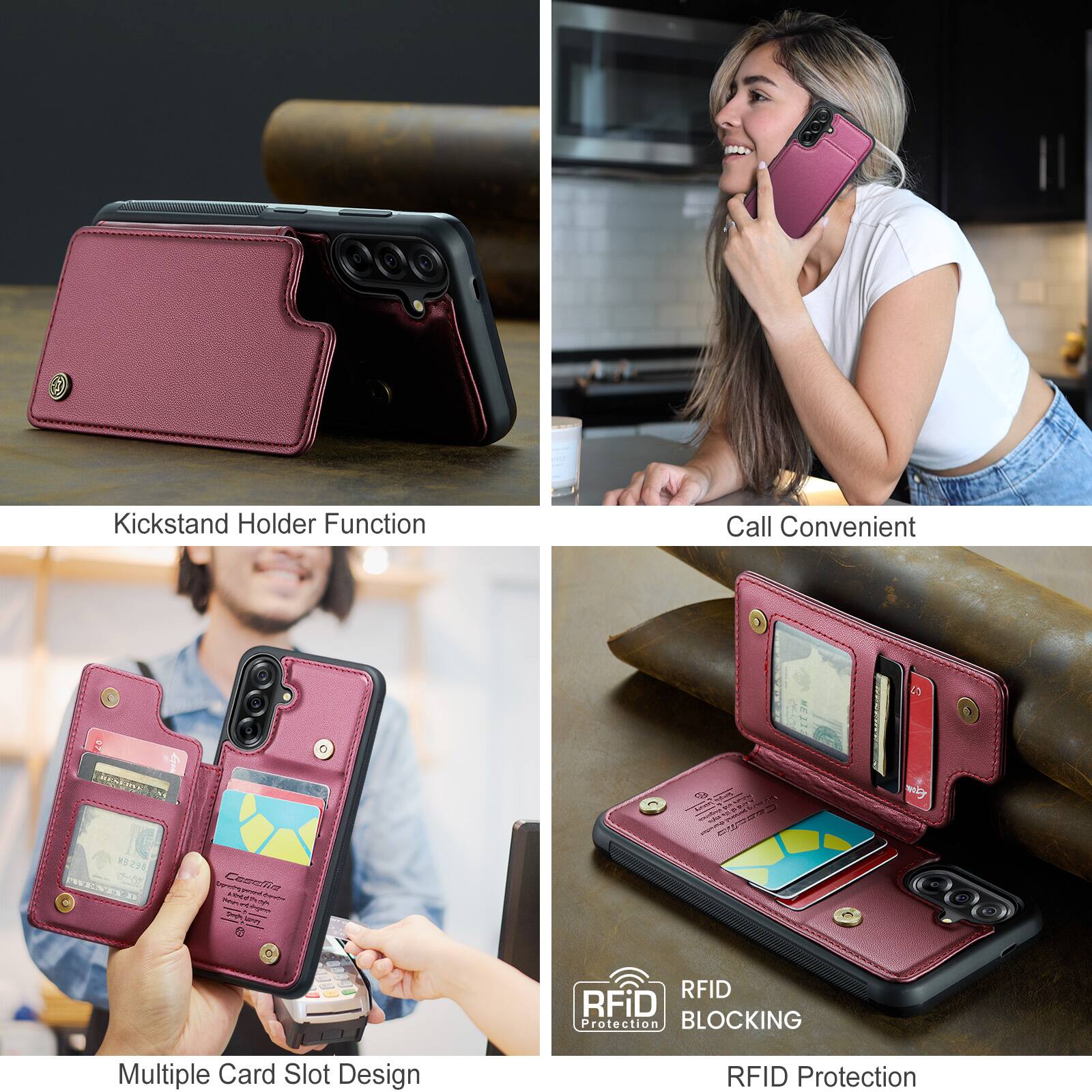 Kickstand Holder Function  
Call Convenient  
Multiple Card Slot Design  
RFID Protection