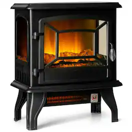 HONGGE - Freestanding Electric Fireplace Stove with Realistic Flame and Adjustable Heat - Black