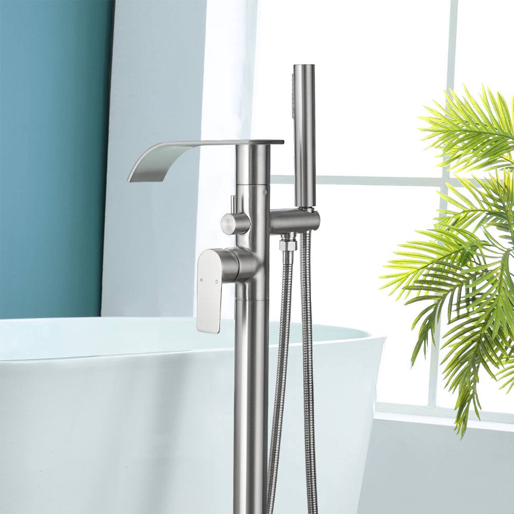 Alt View 3. Boyel Living - Brushed Bathtub Faucet Dual Function 360 Degrees Rotatable 1.5m SUS304 Hose Single Handle - Brushed Nickel.